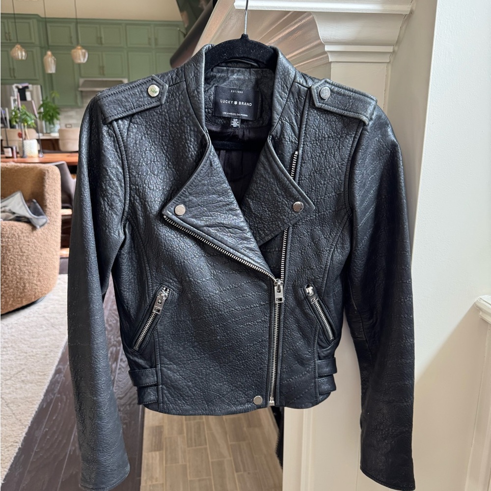 Lucky Brand Distressed Black Leather Moto Jacket